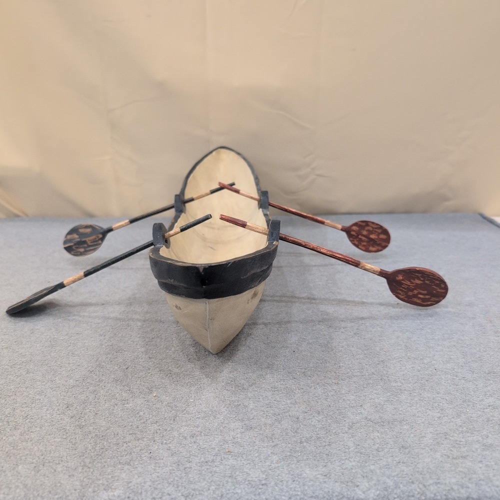 Vintage Style Wooden Rowboat Model Decorative Nautical Accent with Oars - Picture 3 of 8